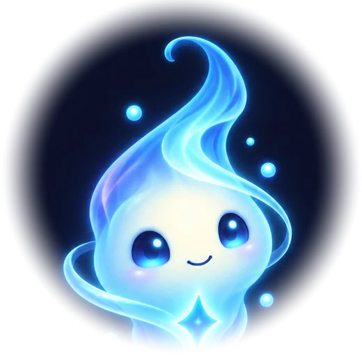 The AlgoWisp mascot, a small glowing spirit of light